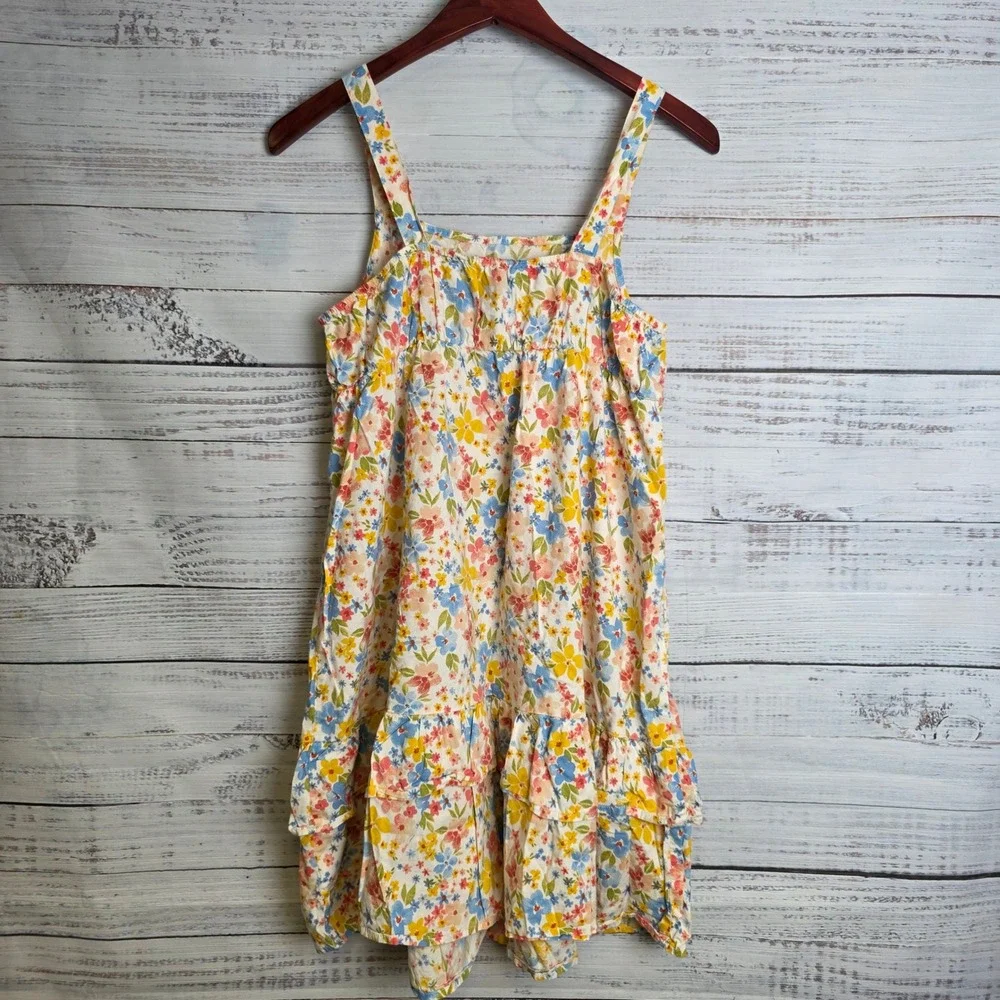 Old Navy Girls XXL 18 Cream Floral Sleeveless Ruffle Tiered Midi Dress 878388-01